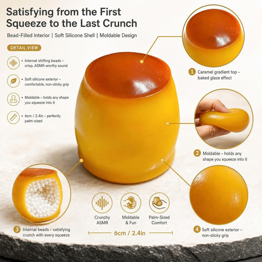 OozeJoy Caramel Crunch Pudding Squishy — Moldable ASMR Fidget | Stress Relief Desk Toy