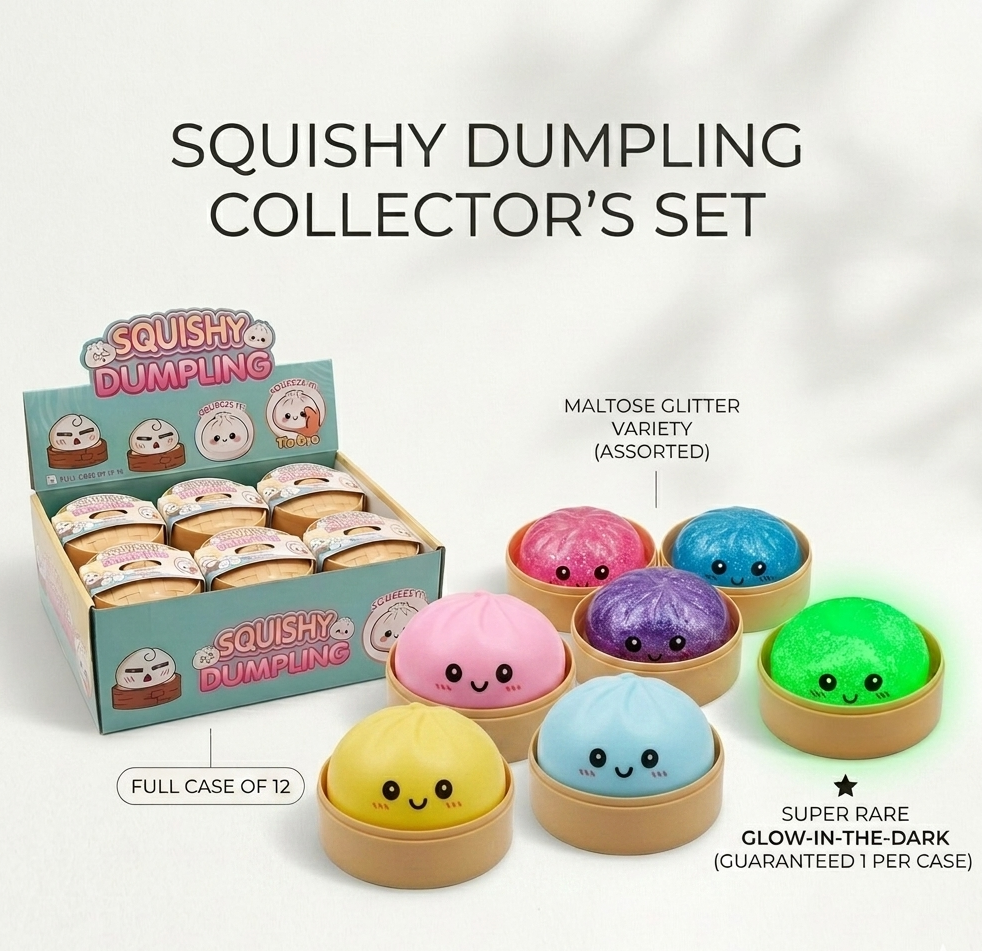 Squishy Dumpling Mystery Collector's Set - Full Case of 12 (Guaranteed Rare Glow-in-the-Dark!)