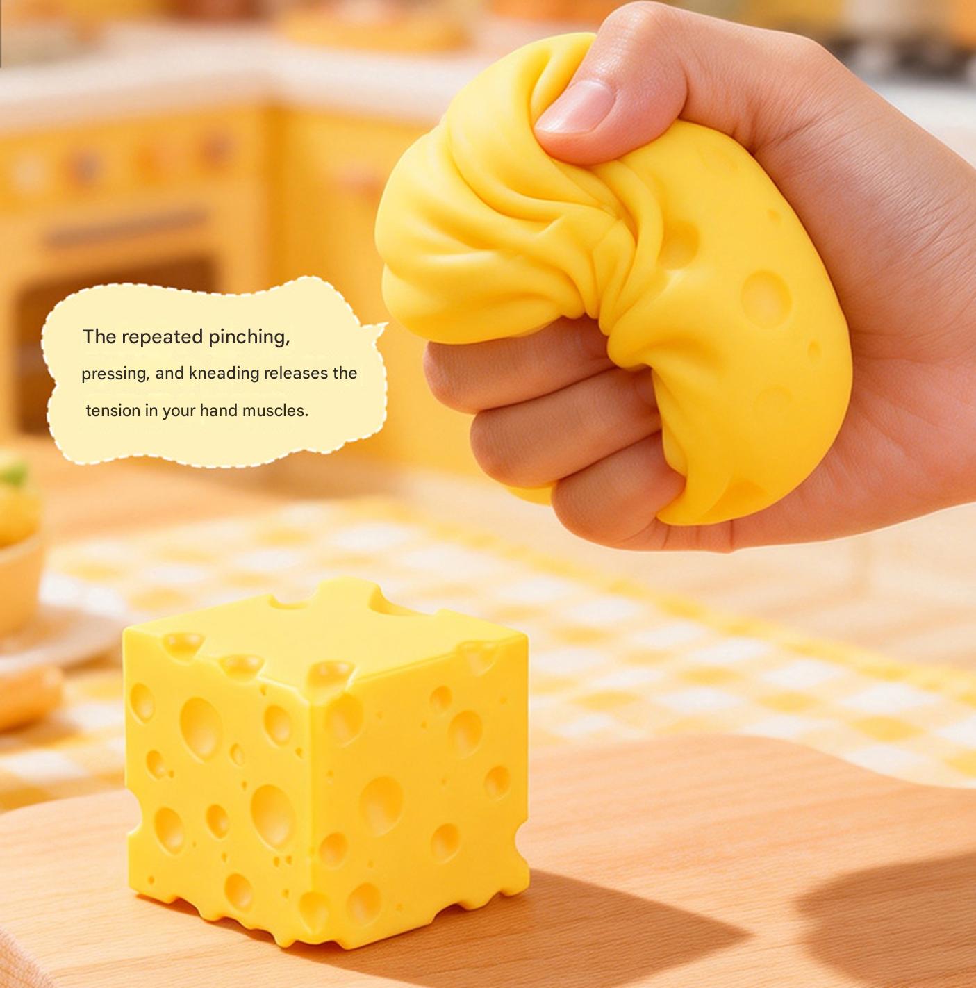 Extra Large Cheese Squeeze Toy - Stress Relief Sensory Squishy (4.3" Cube)