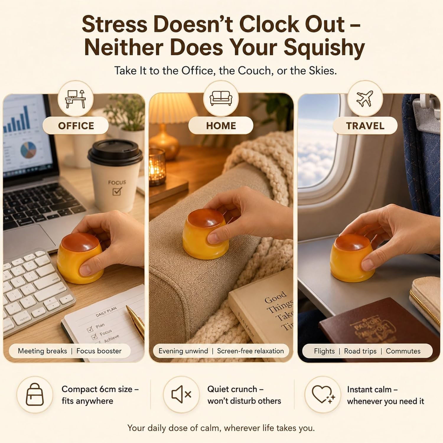 OozeJoy Caramel Crunch Pudding Squishy — Moldable ASMR Fidget | Stress Relief Desk Toy