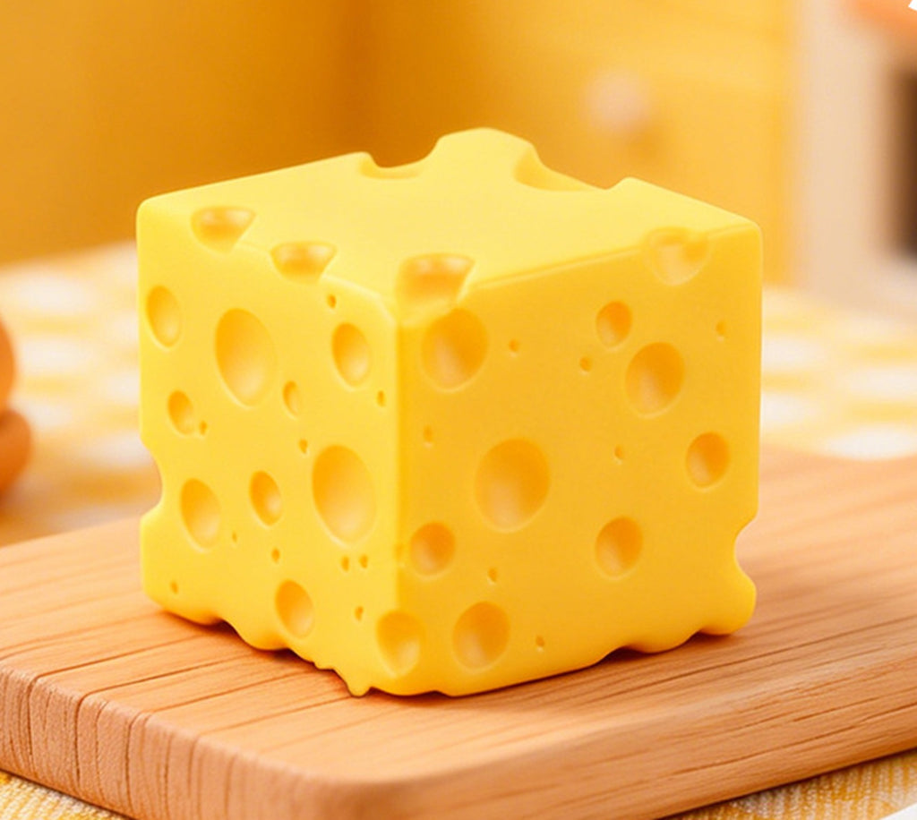 Extra Large Cheese Squeeze Toy - Stress Relief Sensory Squishy (4.3" Cube)
