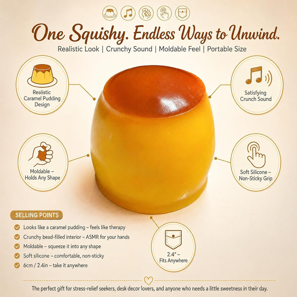 OozeJoy Caramel Crunch Pudding Squishy — Moldable ASMR Fidget | Stress Relief Desk Toy
