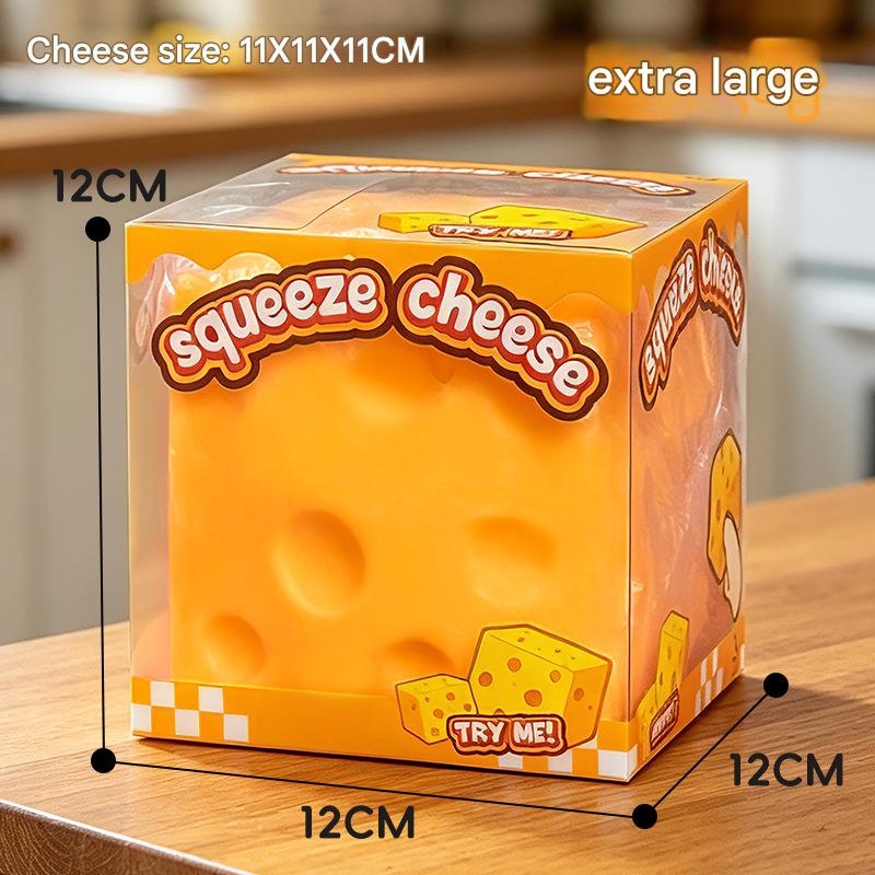 Extra Large Cheese Squeeze Toy - Stress Relief Sensory Squishy (4.3" Cube)