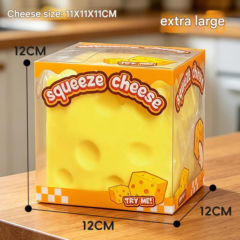Extra Large Cheese Squeeze Toy - Stress Relief Sensory Squishy (4.3" Cube)