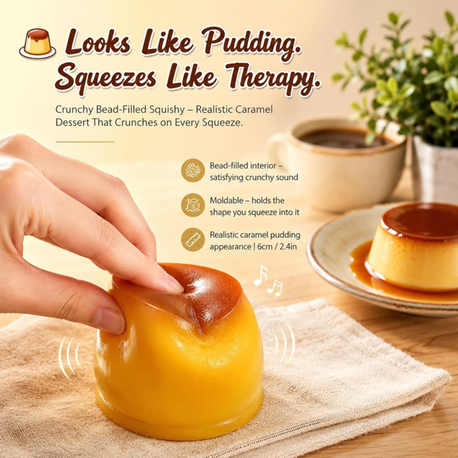 OozeJoy Caramel Crunch Pudding Squishy — Moldable ASMR Fidget | Stress Relief Desk Toy