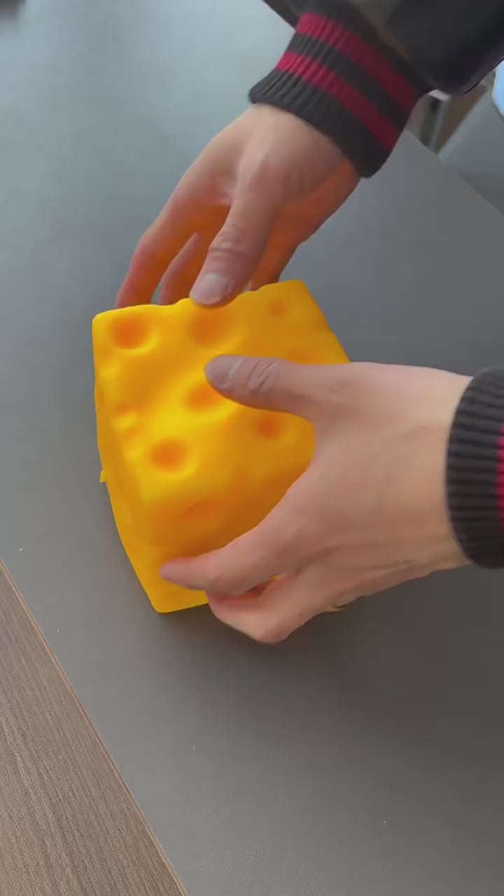 Extra Large Cheese Squeeze Toy - Stress Relief Sensory Squishy (4.3" Cube)